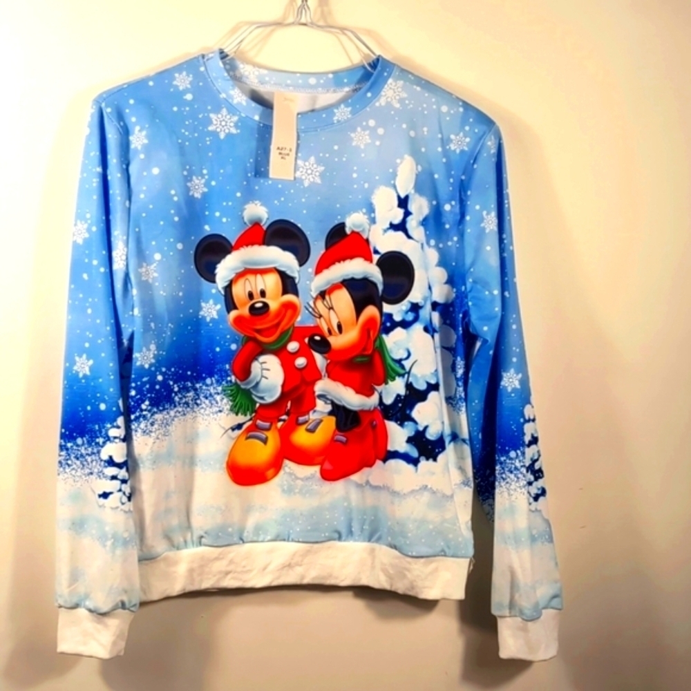 Disney Mickey & Minnie Mouse Sweatshirt Size XL Red Green Graphic Crewneck